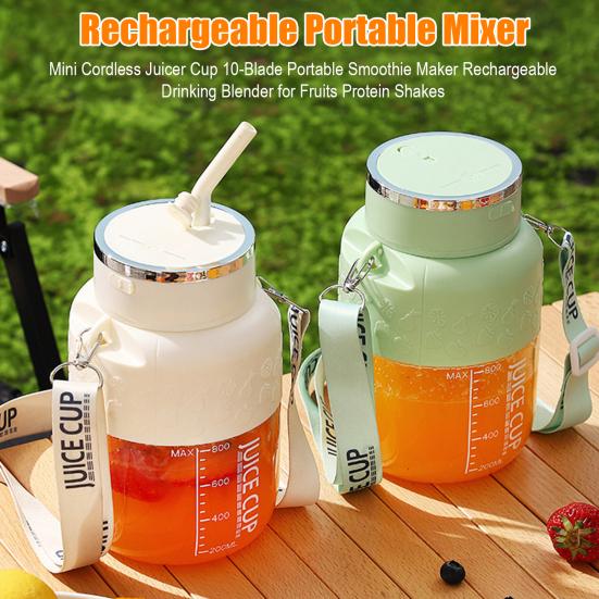 Mini Cordless Juicer Cup 10-Blade Portable Smoothie Maker Rechargeable Drinking Blender for Fruits Protein Shakes