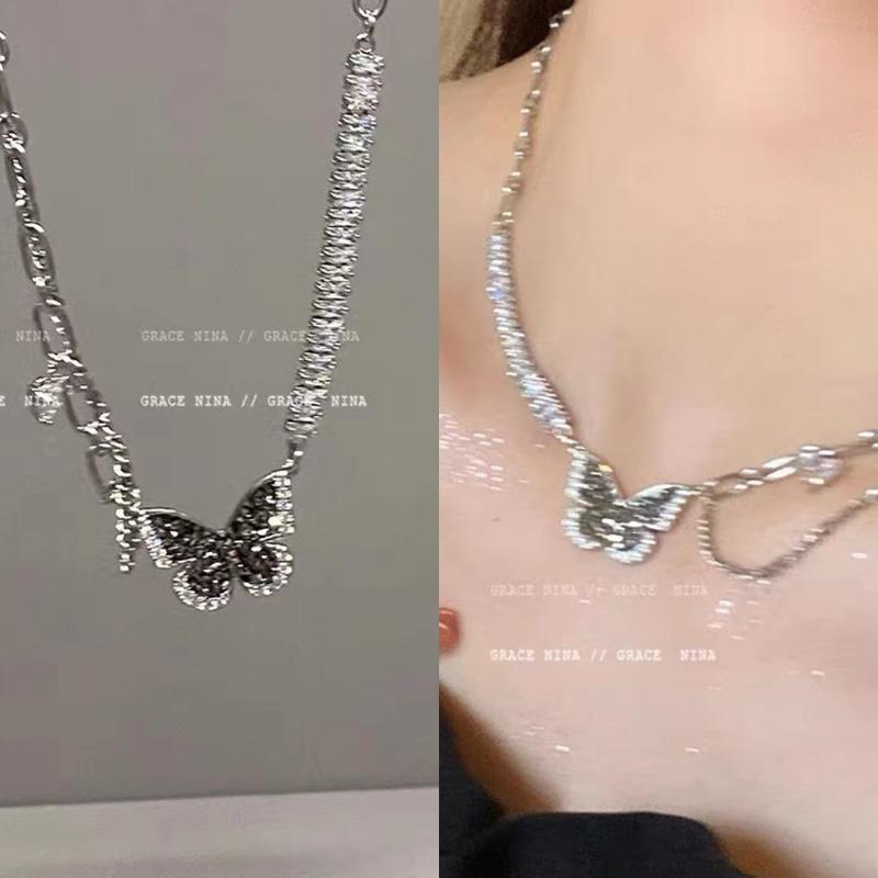 I was asked! Black zircon butterfly necklace women's autumn collarbone chain 2026 new neck chain niche high-end sense