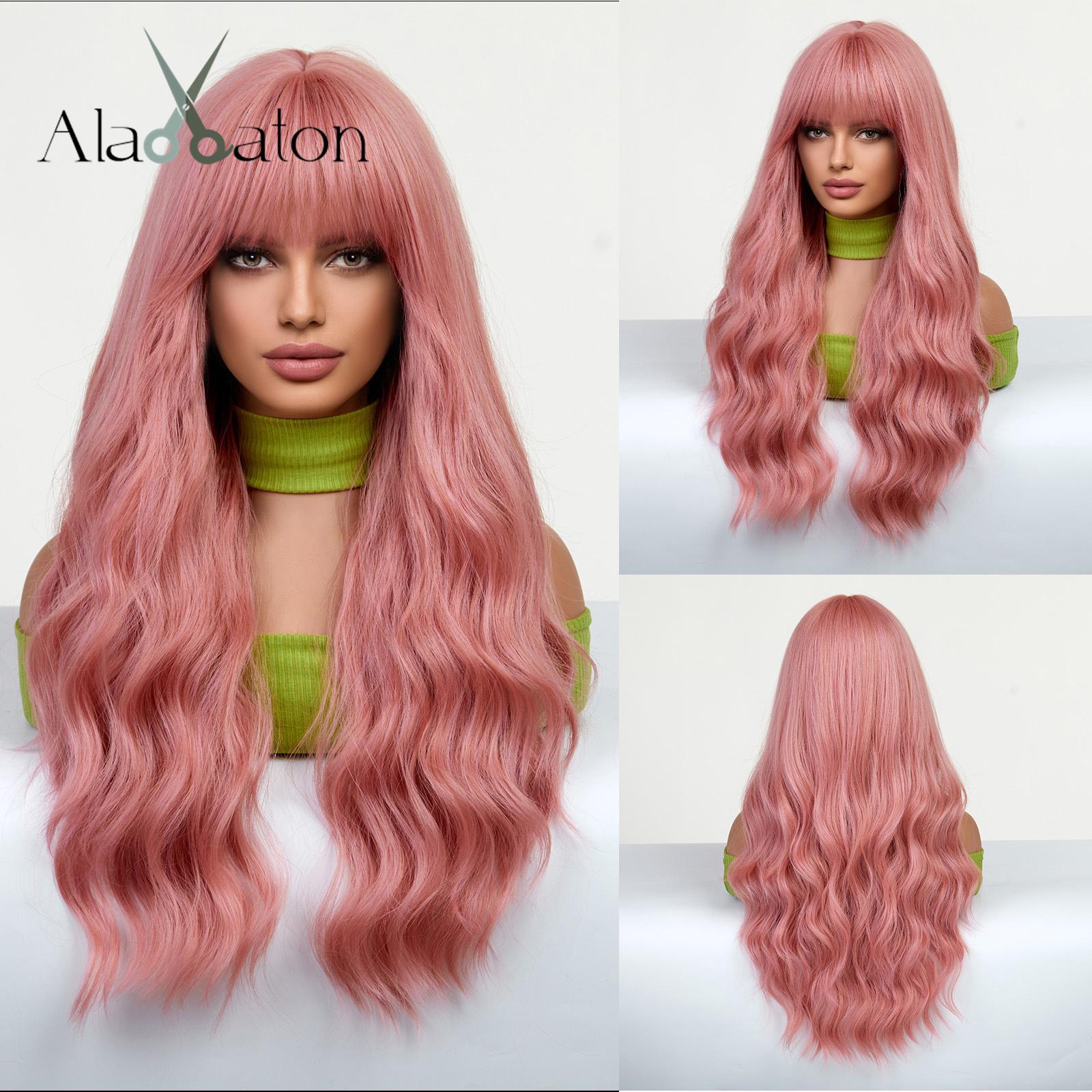 

ALAN EATON Brown Blonde Довгі кучеряві перуки Synthetic Wavy Wig with Bangs Ombre Natural Daily Hair for Women Heat Resistant Hair