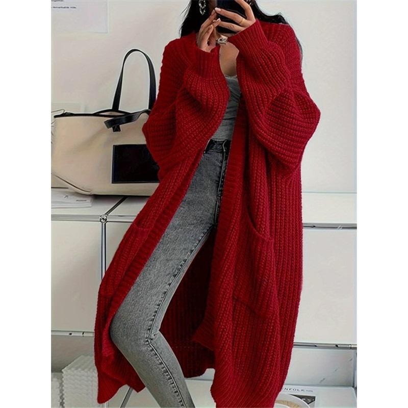 Women Oversized Long Knit Cardigan Loose Chunky Knit Open Front Sweater Coat With Pockets Winter Warm Outerwear