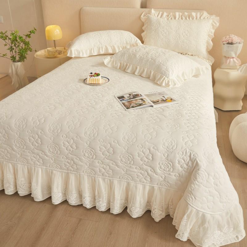 Floral Embossed White Lace Coverlet Bedspread with 2 Pcs Pillow shams Solid White Full/Queen/King Bed Cover 3Pieces Bedding set