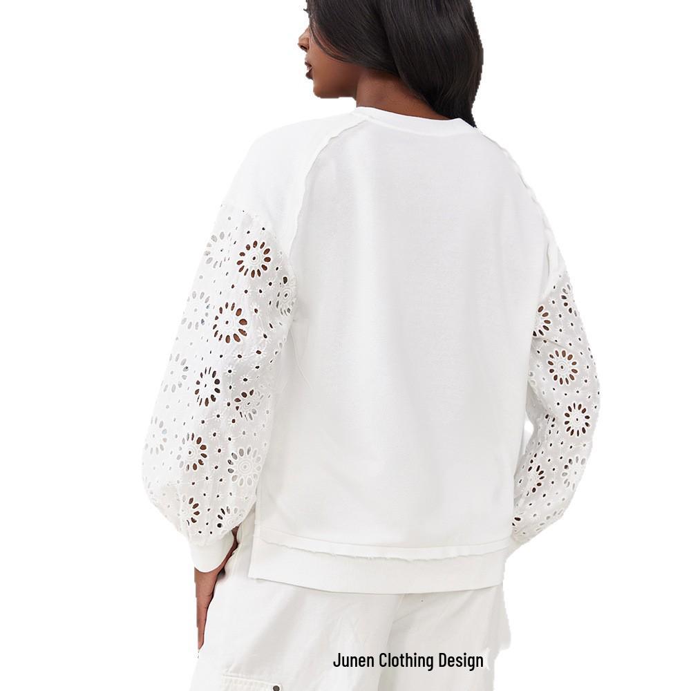 Solid Color Crochet Patchwork Long Sleeve Hoodie