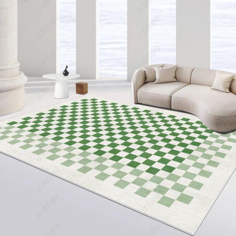 Checkerboard Plaid Living Room Carpet - Light Luxury, Large Area, Sound Insulating, Retro Style