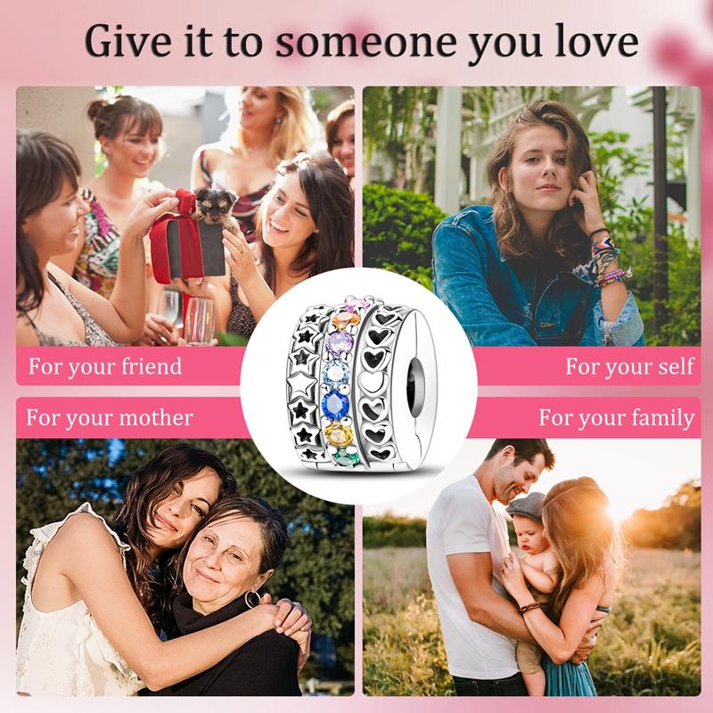 Charm Bead Components Authentic Original Copper Metal Colored Zircon Heart Fixed Clasp Bead Components Compatible With Bracelet High Quality Fine