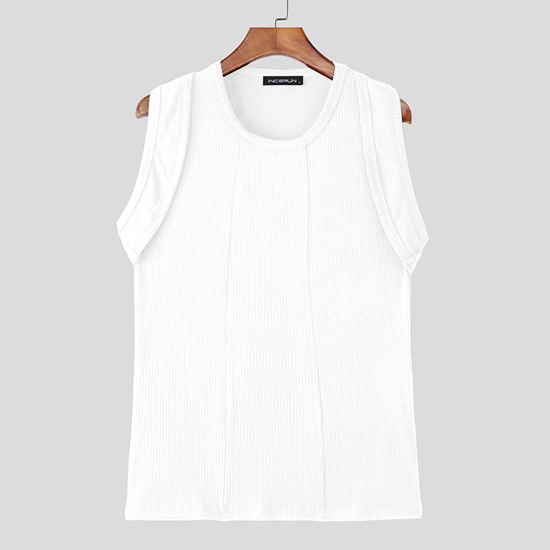 INCERUN Men Sleeveless Solid Color Fitted Ribbed Casual Tank Tops Vest