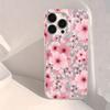 Pink Peach Flower Glitter Shiny Case for iPhone 16 16e 15 14 Plus 11 12 13 17 Air Pro Max 7 8 Plus Anti-Drop Soft Cover