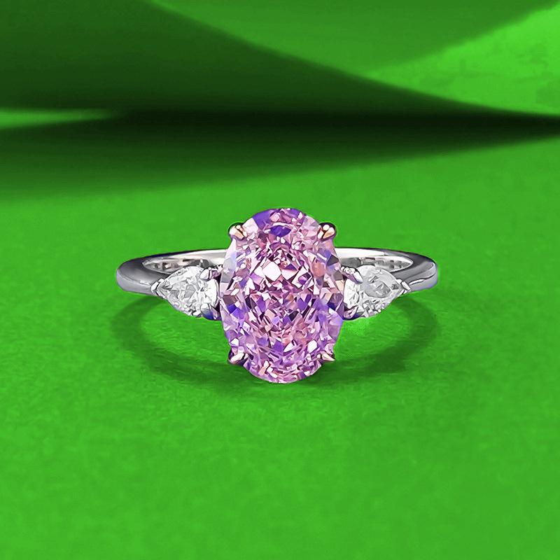 2025 Sweet Style S925 Sterling Silver Oval Pink Stone Fairy Ring Size 9