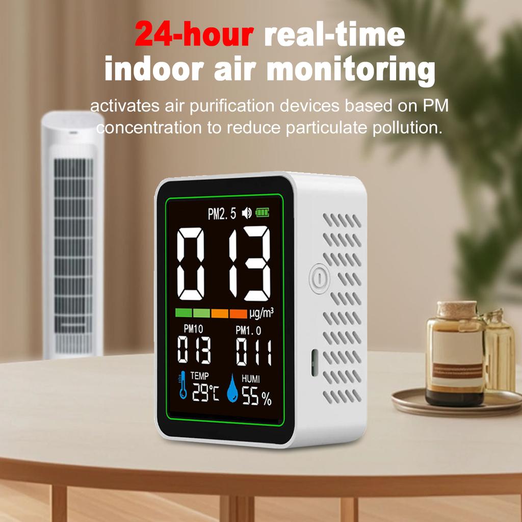 5-in-1 Air Quality Monitor, PM2.5 PM10 PM1.0 Detector with LCD Color Screen, Portable Temperature Humidity Meter for Home Office