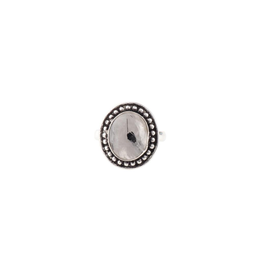 Bague Fait Main en Argent Sterling 925 avec Pierre Gemme Rutile Noir Pour Filles RR-62-24