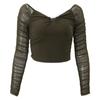 Spring and Autumn Women's Neckline Short Slim Mesh Long Sleeve Top