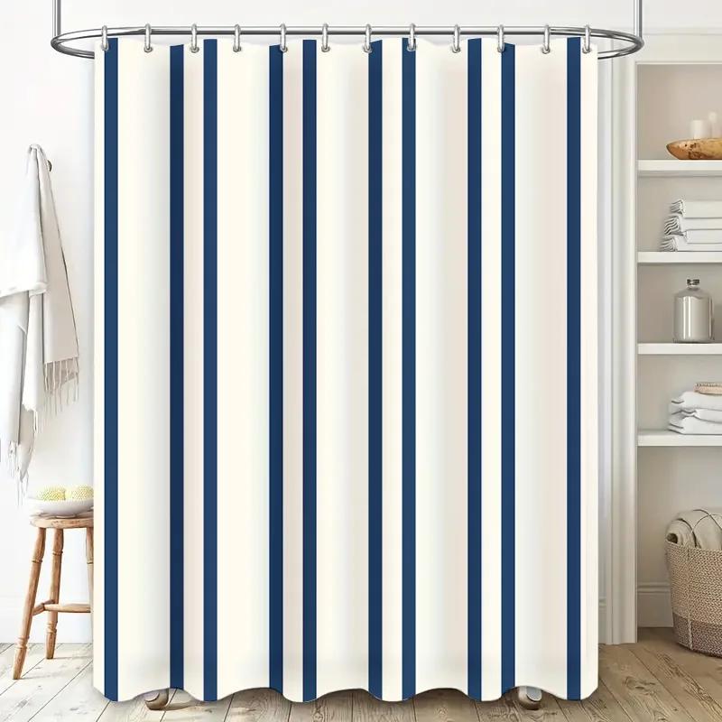 Tenda da Doccia a Strisce Blu e Bianche Classica Tappetino da Bagno Impermeabile Rivestimento Decorativo Rettangolare Dimensioni Personalizzabili per Accessori da Bagno