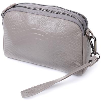 Women's Small Bag with Two Compartments Made of Genuine Leather VINTAGE Bag 22801 Gray