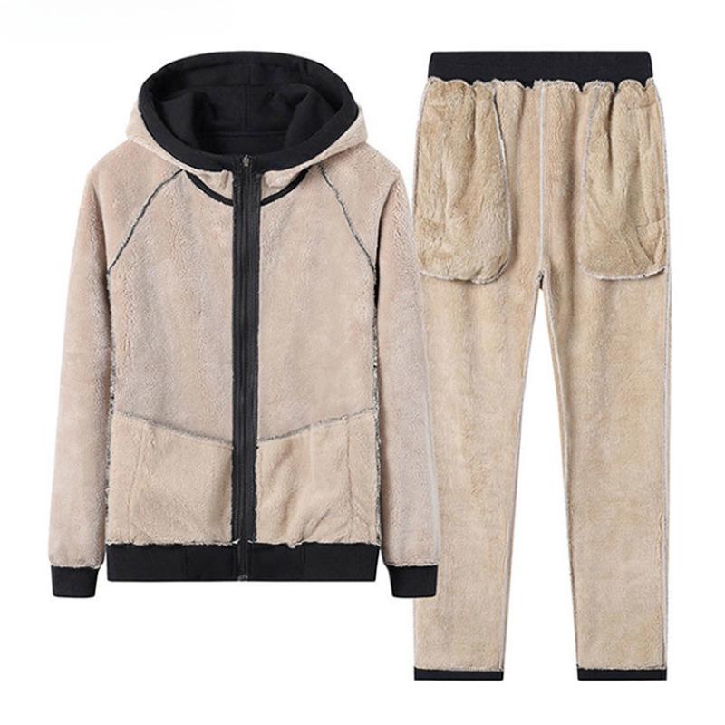 Men Thick Lamb Velvet Sports Set Warm Casual Two-Piece Suit Autumn Winter Hooded Thermal Tracksuit Man Sportwear