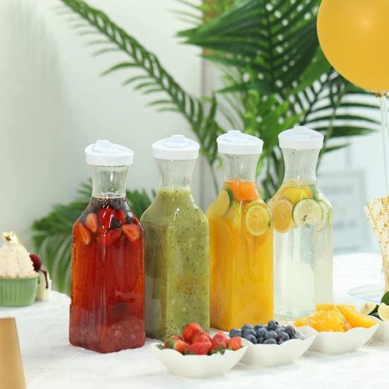 Vannkanne 1,5L Vannflaske med vipplokk Gjennomsiktig juicebeholder Rund Firkantet base Melkeflaske for Hjem Kjøkken Bar Restaurant