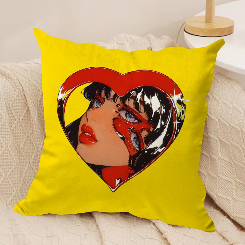 Creative Loving Woman Cushion Cover Soft Plush Fabric Double-Sided Printed Sofa Cushion Cover for All Seasons Home Decor Gift