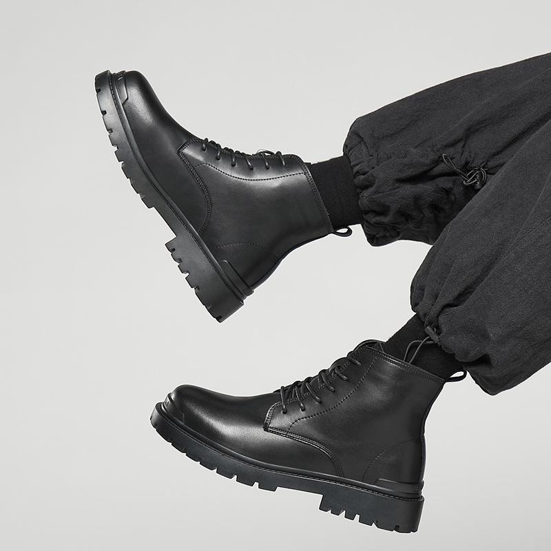 

[Customized] 2024 new Korean version velvet Martin boots men s British medium help versatile trend tooling boots M07-H 38 чёрный