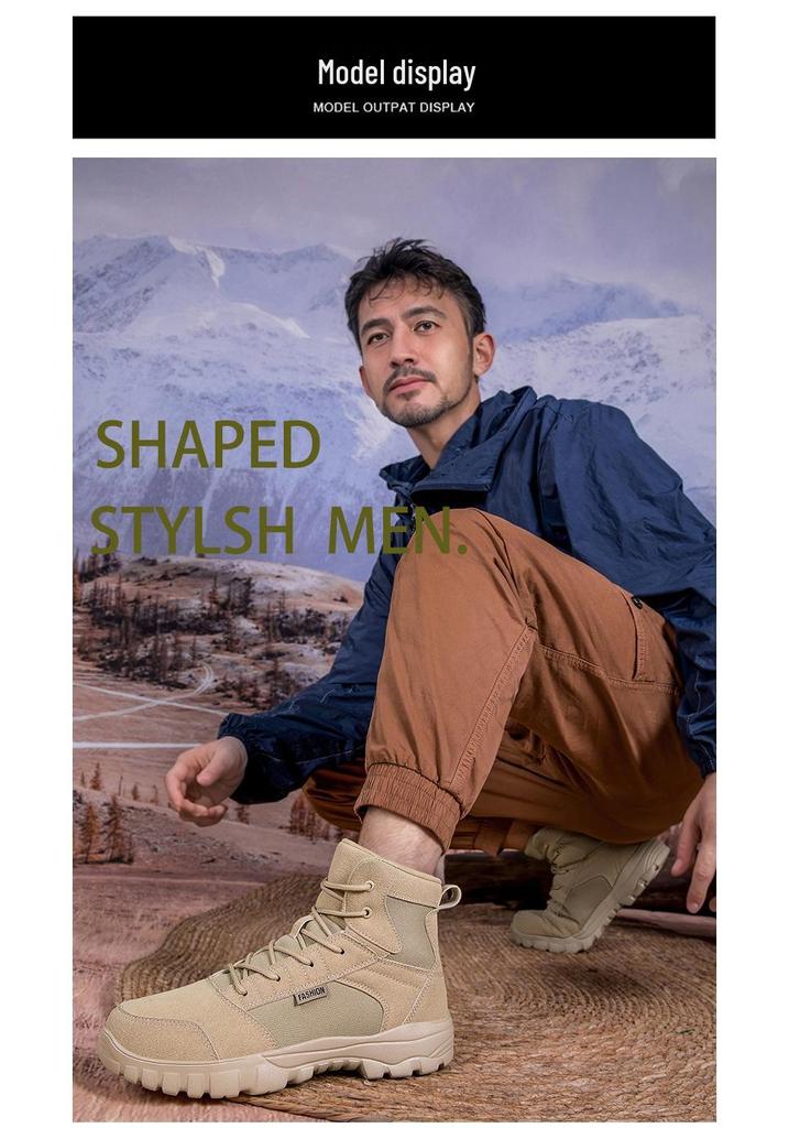 Plus Size Men's High-Top Outdoor Combat Boots - Ultra-Light, Cold Cement Outsole, Autumn/Winter Style