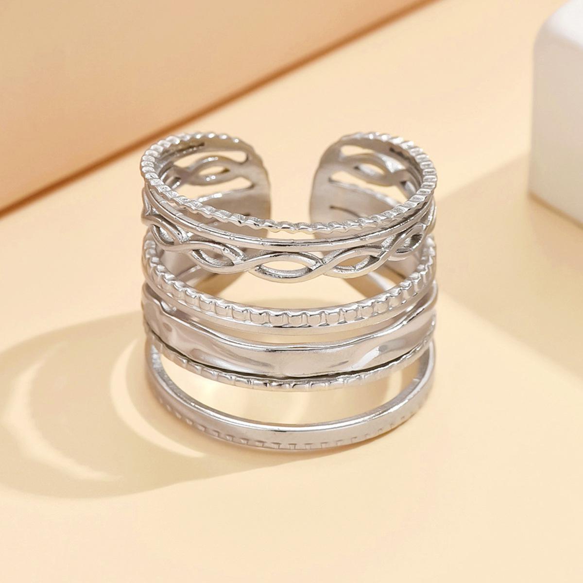 Women s Multi-layered Geometric Titanium Steel Ring - Fashionable, Personalized Stainless Steel Jewelry