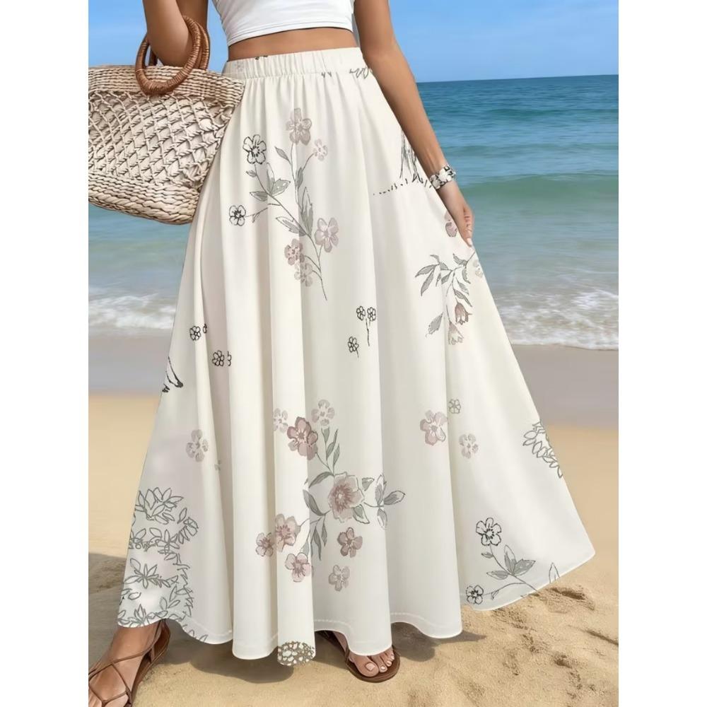 2026 Spring/Summer Women's Half Length Skirt Printed Elegant Elastic Waist, Different Country Fake Wind Beach Skirt Women's Wear