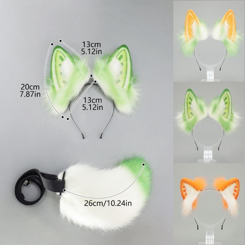 Faux Furs Bunnies Ears Headband Tail Animal Bunnies Costumes for Christmas Halloween Cosplay Party Costume Accessories