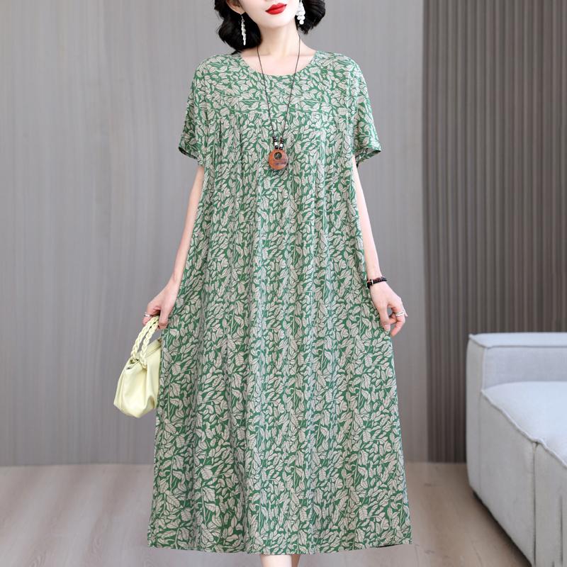 

Жіночі вільні сукні Елегантний великий розмір з короткими рукавами Повсякденна літня оверсайз довга сукня Жіночий вінтажний одяг 2XL