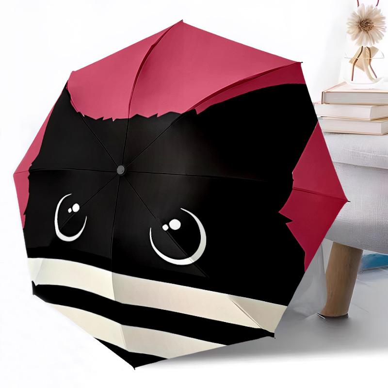 Flauschige Katze Fantasy Tragbarer Automatischer Regenschirm mit 8 Speichen Leichter Ganzjahres-Regenschirm für Reisen Outdoor-Zubehör