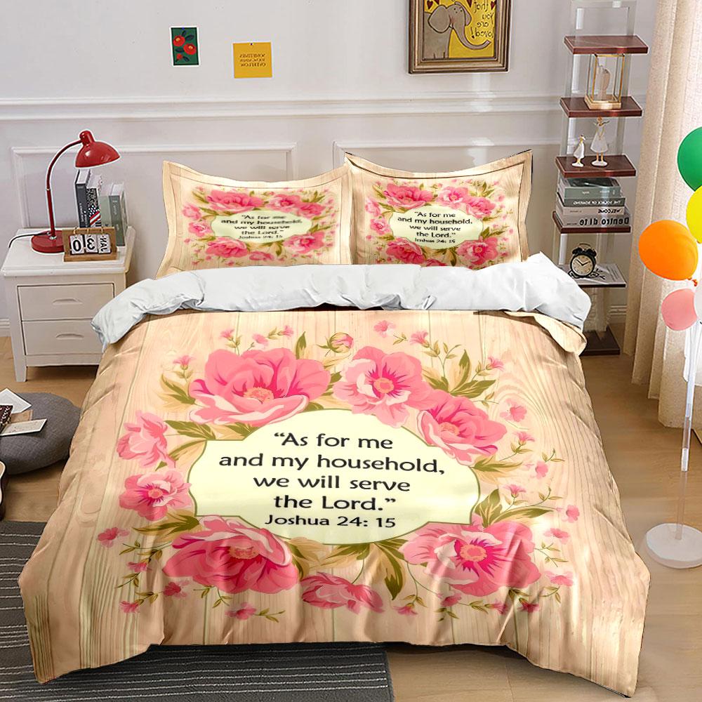 Floral Scripture Wall Art Set Kid'S And Adults' Bedroom Decor, Exquisite Three-Piece Bedding Set Gift