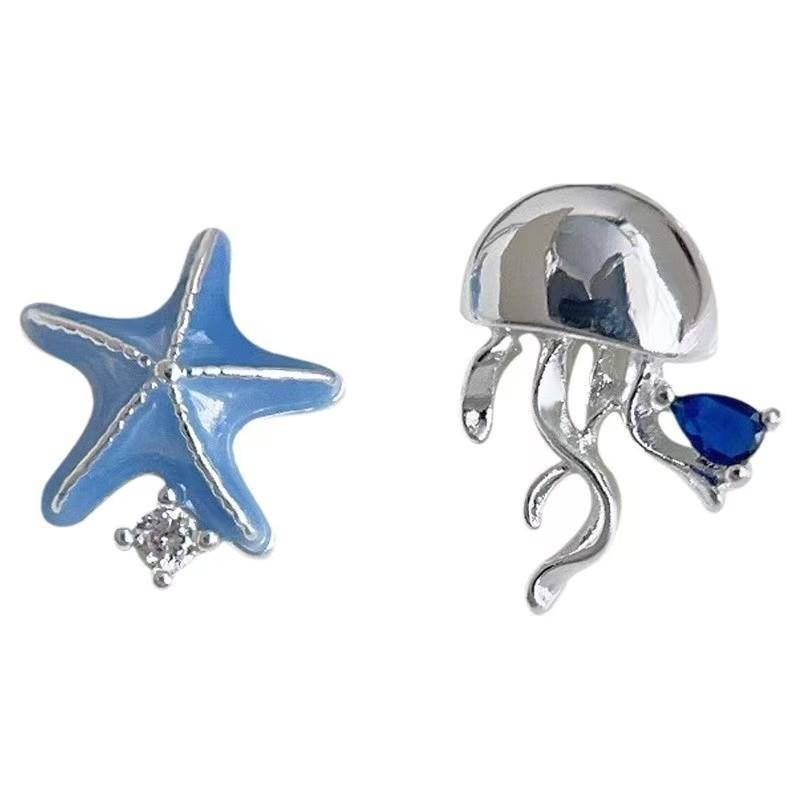 Personalized Creative Starfish and Jellyfish Asymmetrical Women's Earrings, Fashionable and Simple Daily Party Jewelry Gifts