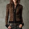 Women's Retro Leopard Print Zip Up Slim Fit Cardigan – Vintage Fashion Knit Cardigan
