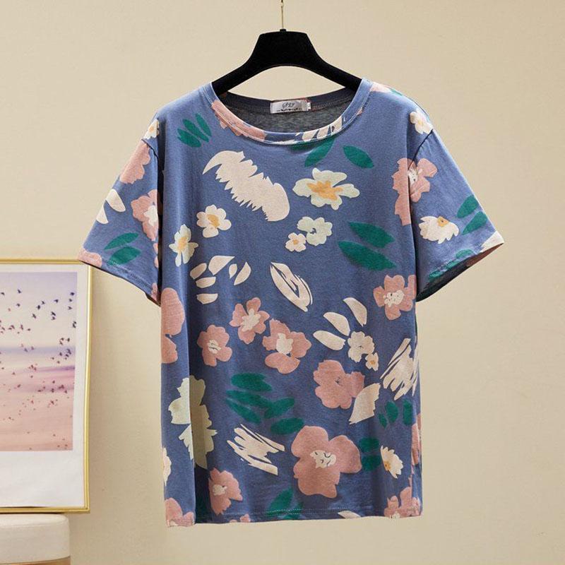 

Футболка женская летняя свободная хлопковая базовая с круглым вырезом и коротким рукавом большого размера XXXXL синий