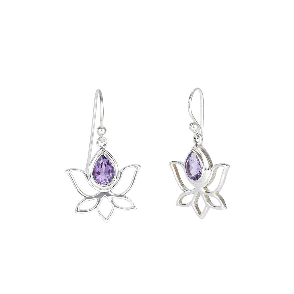 Garnet Flower Earrings: Sterling Silver Dangle Earrings