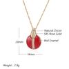 Fashion Red Enamel Natural Zircon Pendant Necklace For Women Girl Simple  Rose Gold Color Party Daily Jewelry