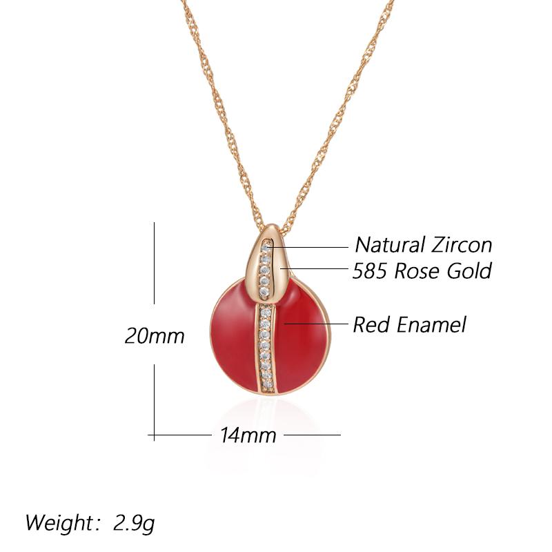 Fashion Red Enamel Natural Zircon Pendant Necklace For Women Girl Simple  Rose Gold Color Party Daily Jewelry