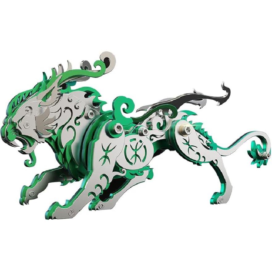 3D DIY Mini Metal Bian Tiger Model, Ancient Chinese Beasts Assembly Kit Toys, 3D Jigsaw Puzzles for Adults, Creative Ornament Toy Gift (92PCS/Green)