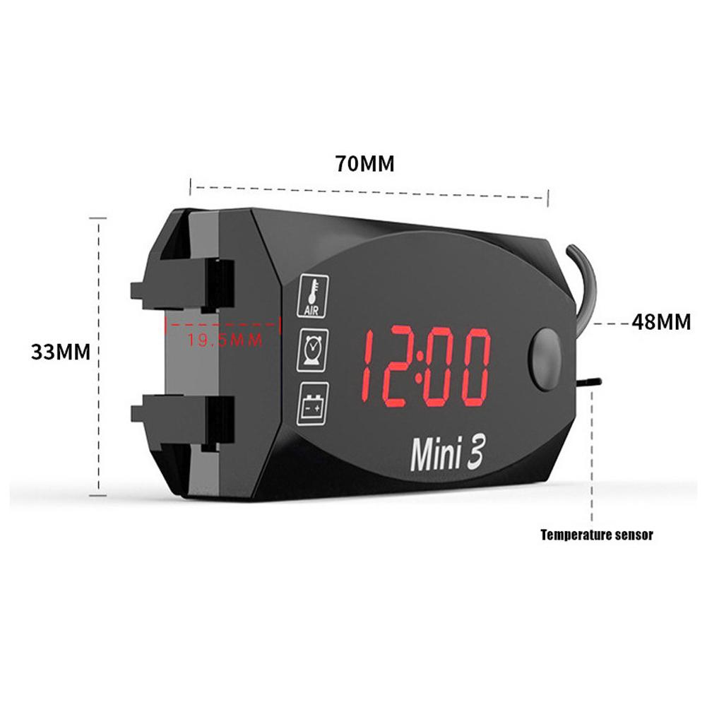 12V Moto Temperature Clock Waterproof 3 In 1 Motorcycle Electronic Clock Thermometer Voltmeter Digital Display Universal Watch