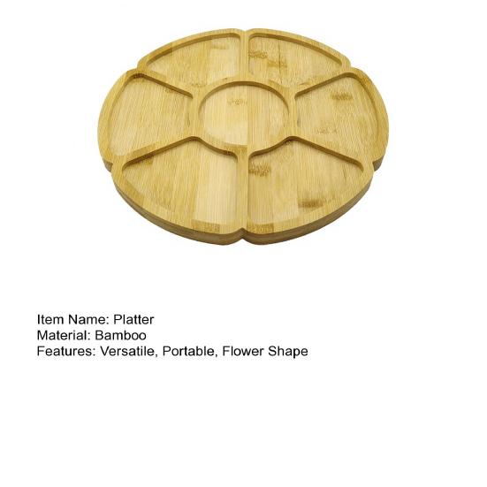 Appetizers Serving Tray Flower Shape Platter Bamboo Charcuterie Board for Party Wedding Engraved Gift for Entertaining Home Decor