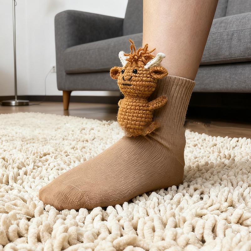 Cartoon 3D Häkeltier Hausschuhsocken Handgestrickte Tier socken Niedlich Gemütlich Flauschig Dick Warm Crew Für Damen Teenager Kinder