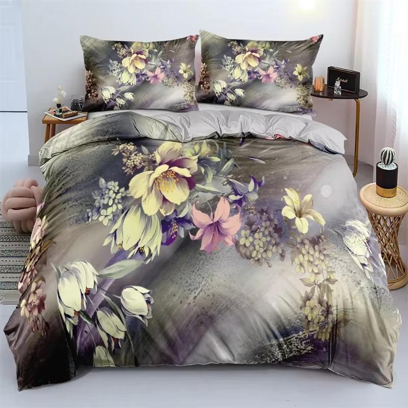 Warm Floral Down Comforter Set Bedding Set 3-piece Coverlet Set