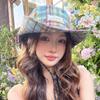 Trendy Sun-protective Fisherman Cap Big Brim Spring Summer Sun Hat Check Pattern Retro Beach Cap for Women