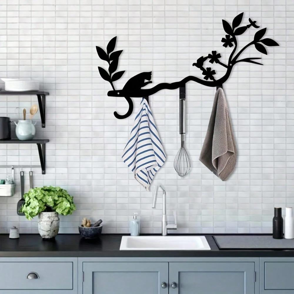 Bohemian Style Cat Key Holder Wall Hooks Bird Perch Key Organizer Metal Art Home Decor