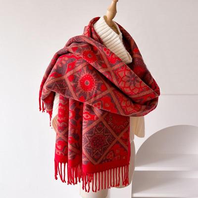 Sciarpa Etnica Bohemien da Donna: Sciarpa Snood Jacquard Spessa, Calda e di Alta Gamma per Autunno e Inverno