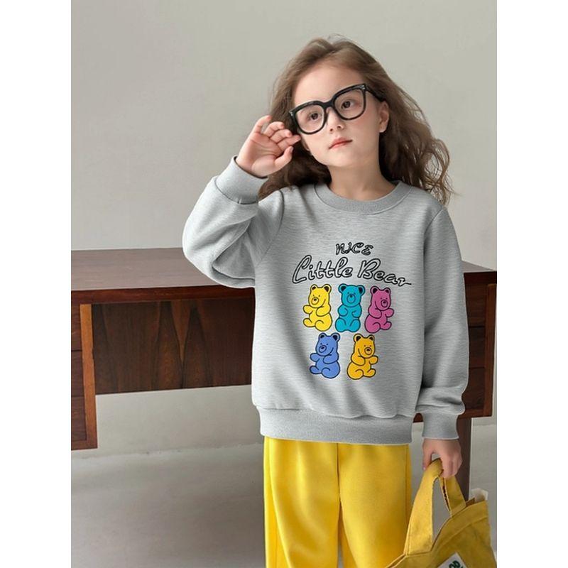 Brand Export Children's Clothing Autumn and Winter New Children's Sports Sweatshirt with Fleece Round Neck Bear Print Baby Girl Clothes