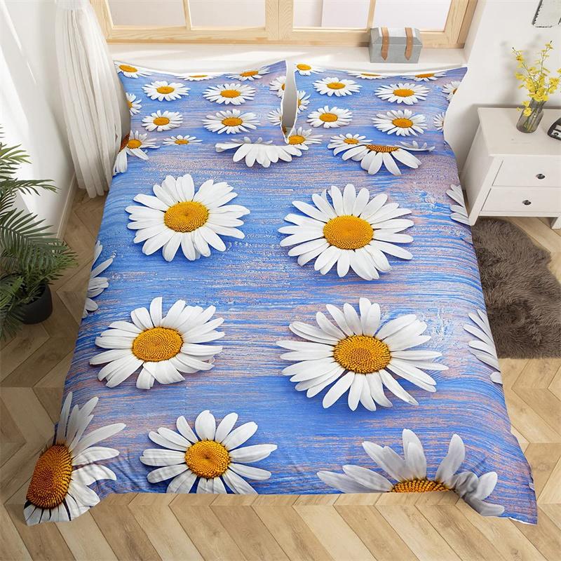 Daisy Duvet Cover Botanical Floral Bedding Set Microfiber Natural Blossom Flower Pattern Comforter Cover King For Boys Girl Room
