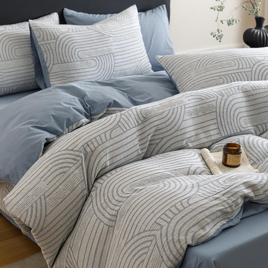 A-Class Cotton 3-Layer Gauze Bedding Set: Duvet Cover, Bed Sheet, Pillowcase - 4-Piece High-End Set