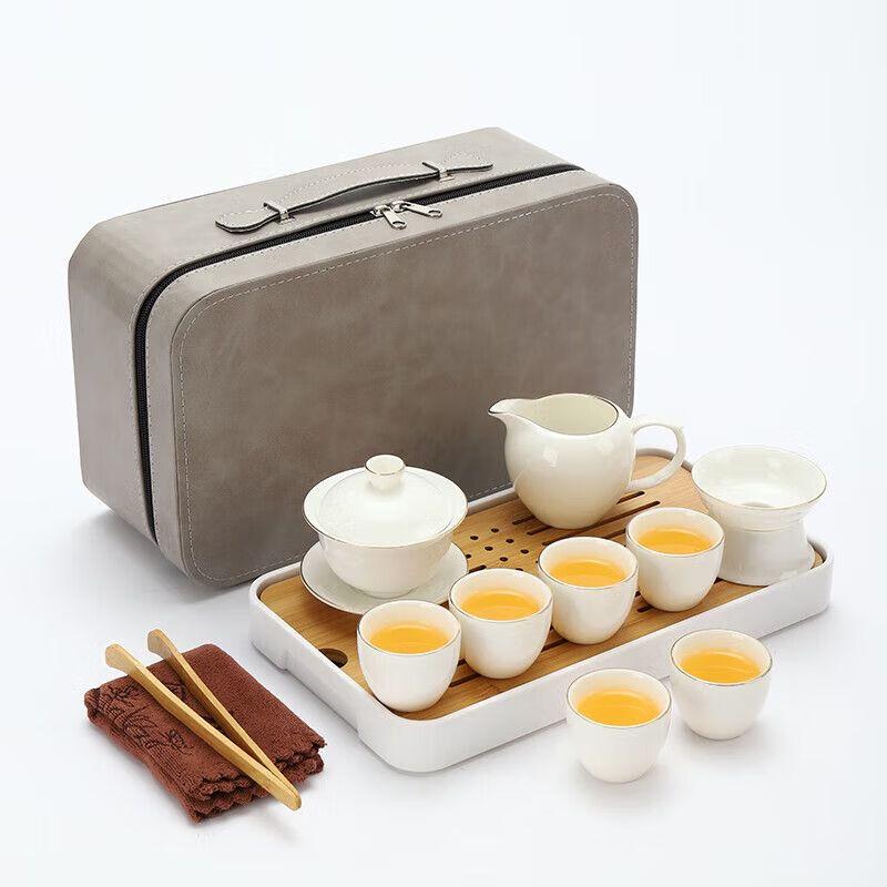 Portable Mutton-fat Jade White Porcelain Kung Fu Travel Tea Set