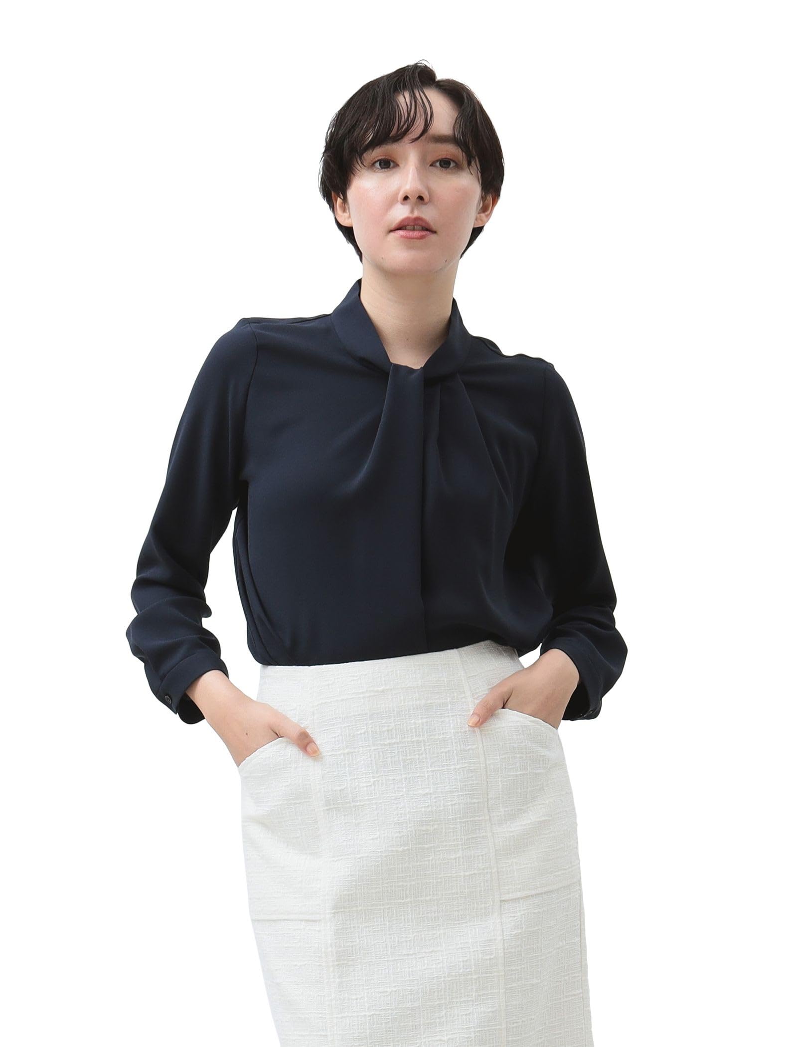 

B:MING LIFE STORE by BEAMS Women s Georgette Bowtie Blouse (S-L) Navy Medium