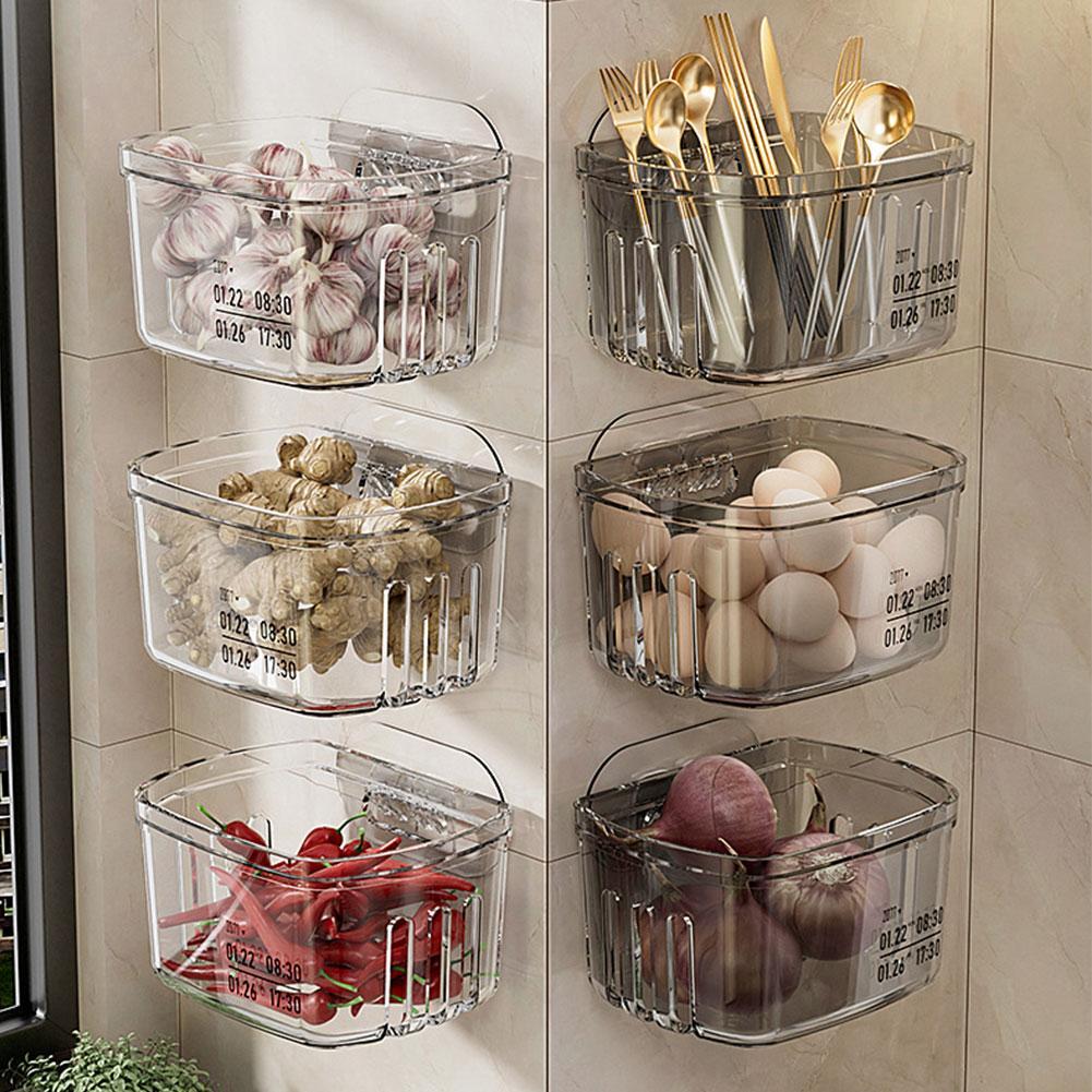Multi-functional Wall Hanging Transparent Storage Box Shelf Food Kitchen Domestic Organizer Accessories Seasoning Storage N7X5