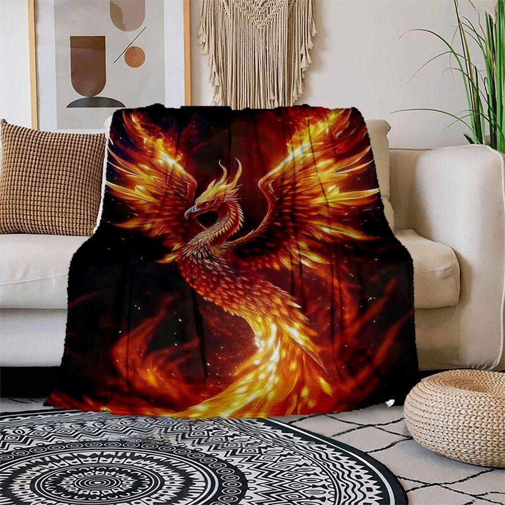 

Phoenix Rising: Fiery Fantasy Art Print - Mythical Bird Decor Blanket Flannel Throw Blanket for Sofa, Bed, Travel, Camping, Office, Couch, 150x180cm