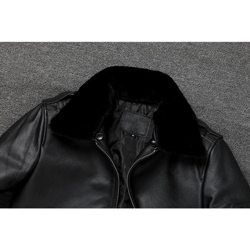 Chinesische Größe Herren Lederjacke Echtes Kuhleder Naturpelzkragen Fliegerjacken Herren Rindsledermäntel Winter Air Force Kleidung