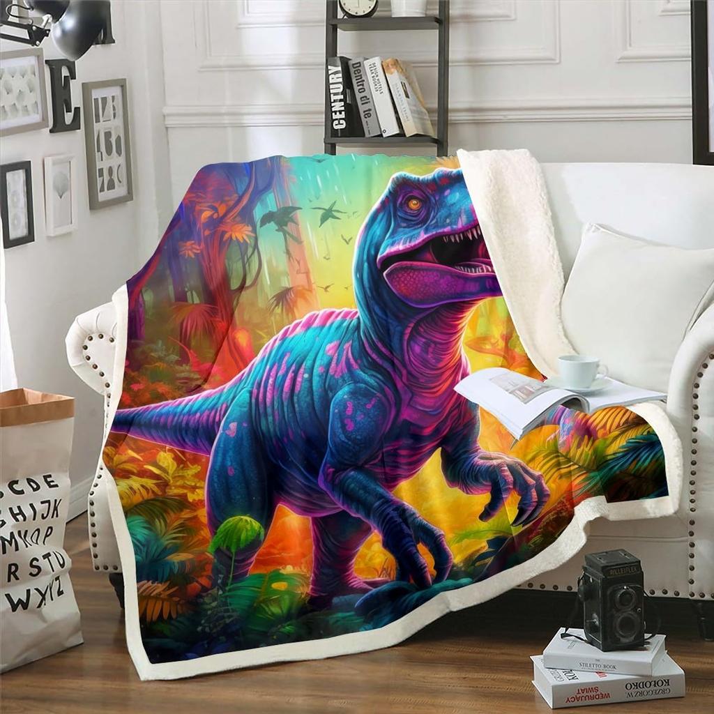 Colorful Dinosaur Blanket Soft Fleece Throw Kids Room Decor Baby Gift Cartoon Animal Design Home Decoration